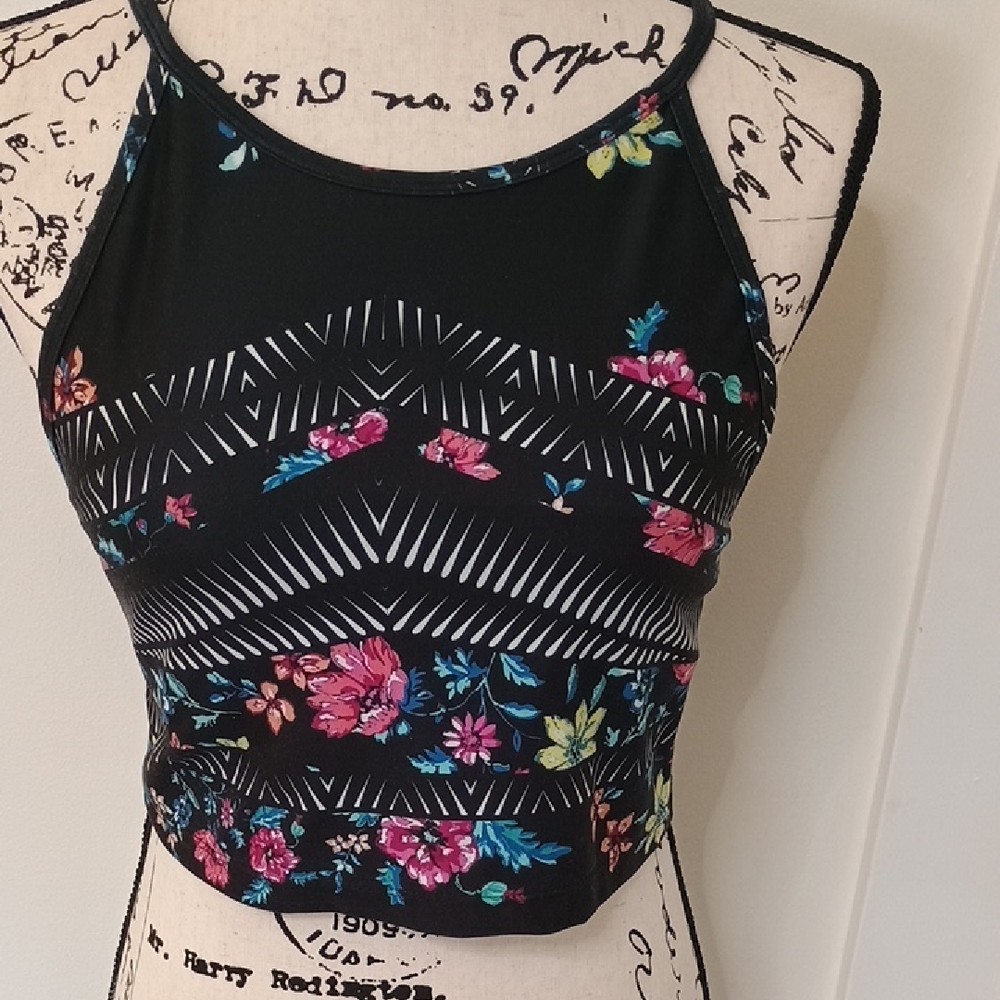 Betsey Johnson Black and White Fitted Crop Tank Top
